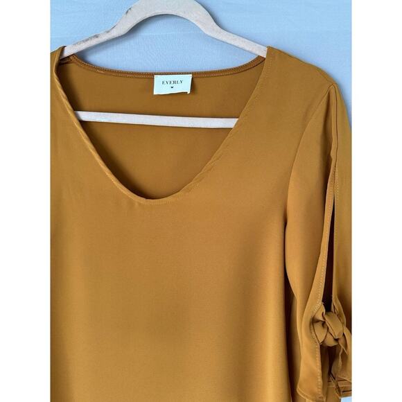 Everly Mustard Yellow bow sleeve dress Small Mini Shift Dress - Picture 3 of 6